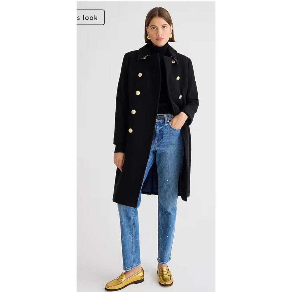 J. Crew Black Double-Breasted Coat with Gold Buttons
